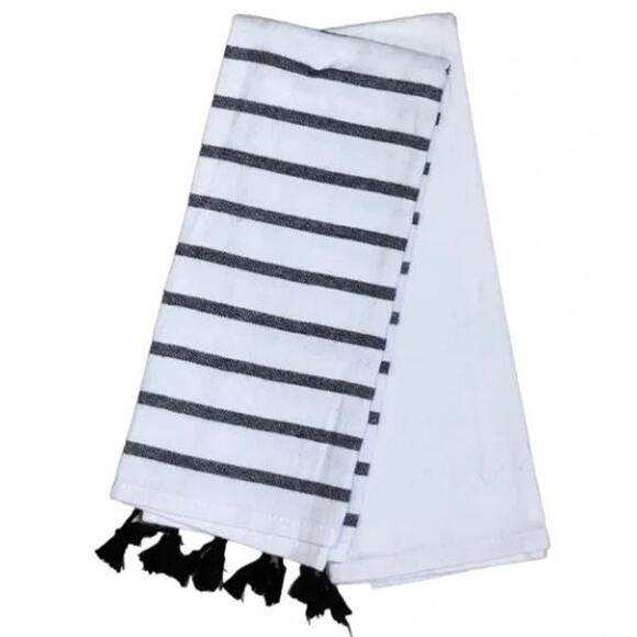New Set of 2 Happy Hour Black White Bar Kitchen Towels - Picture 2 of 2